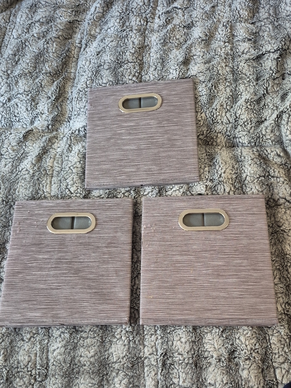 Set of 3 Textured Fabric Storage Bins with Metal Handles - Blush Taupe